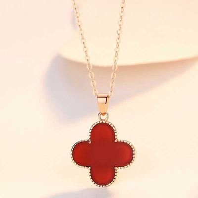 四叶草天然彩宝红玛瑙钻石项链颈链